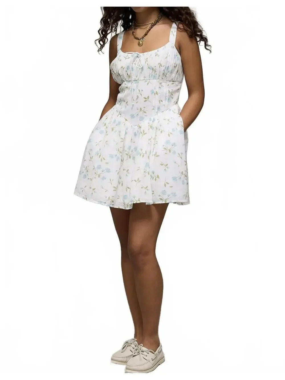 AE Tie Front Corset Mini Dress American Eagle XS White Floral